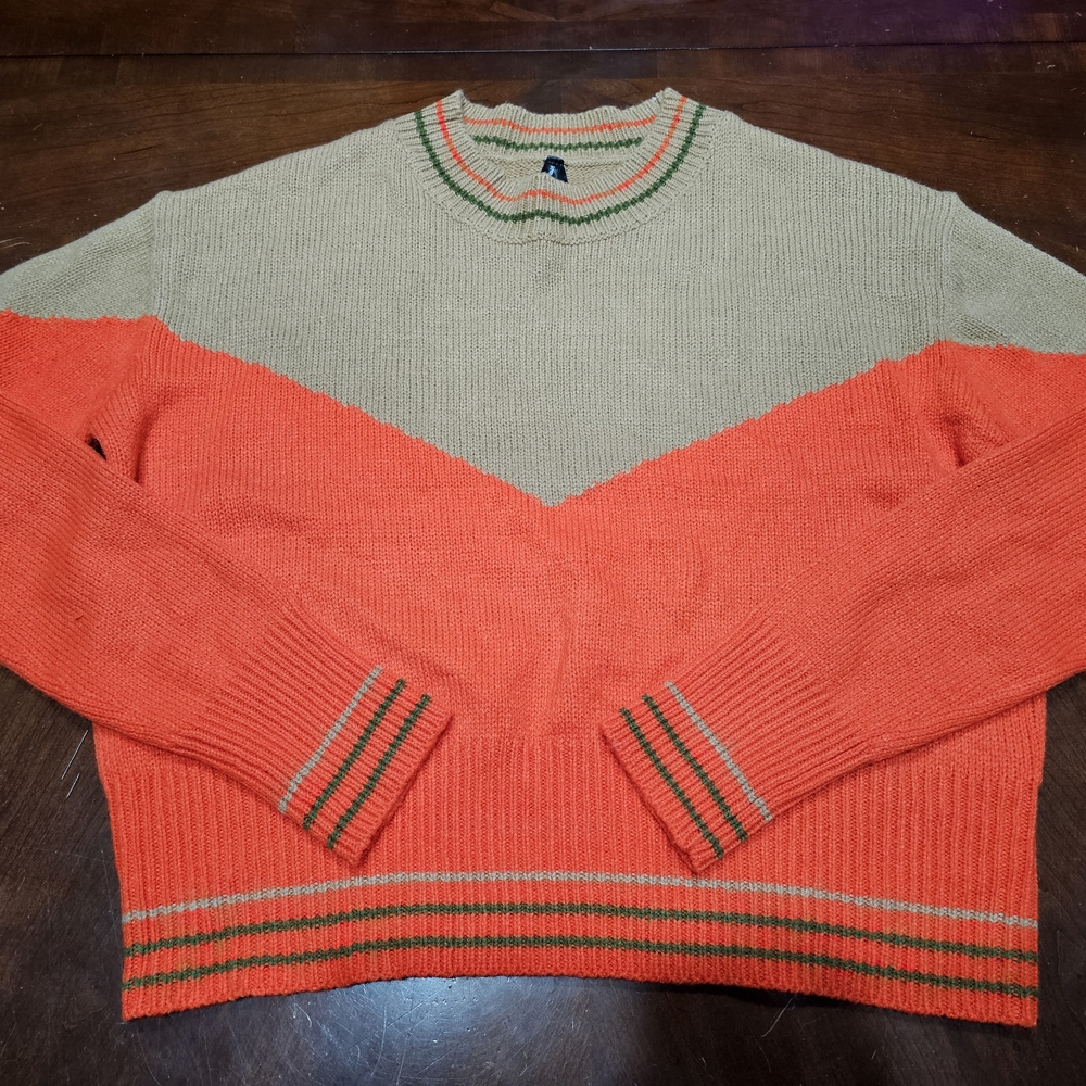 Vibrant Orange and Tan Women's Sweater